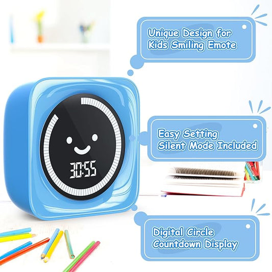 Visual Timer for Kids, 99 Minute Digital Cute Kids Visual Timer Classroom Timer for Homeschool Supplies Study Teaching Time Management Tool Countdown Count Up Timer, Blue 2Pack