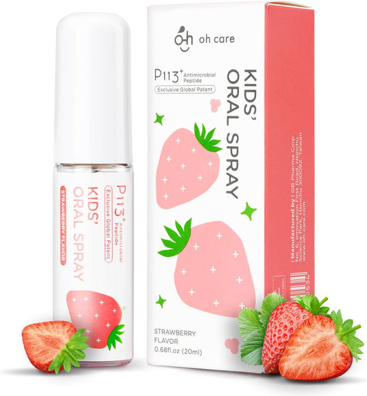 Mouth Spray for Kids Toddler Toothpaste Helper Fluoride Free Baby Toothpaste Cavity Protection Oral Care with Natural P113+ Antibacterial Peptide for Newborns to Age 12(Strawberry)