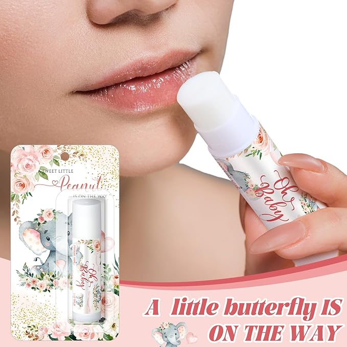 30 Pack Christmas Pink Elephant Party Baby Shower Games Prizes Bulk Lip Balms Little Peanut Party Gifts for Winners Boy Girls Gender Reveal Favors Decor Baby Shower Souvenirs Stocking Stuffers