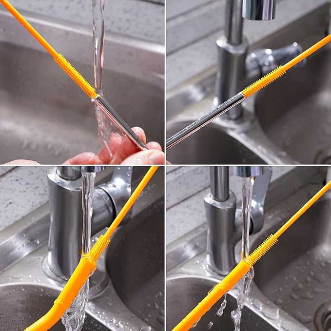 3-in-1 Silicone Bottle Brush and Straw Cleaning Brush Set, Water Bottle Cleaner for Narrow Neck Containers, Tumblers, Flask, Vase and Glassware (Turquoise)