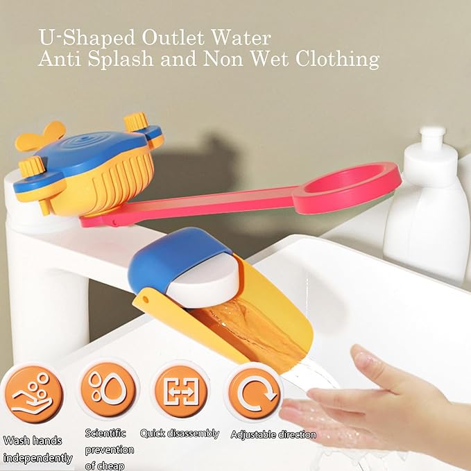 Faucet Handle Extender Set, Faucet Extender for Kids Child Sink Extender Kids Hand Wash Helper Faucet Extender for Bathroom Sink-Blue Yellow