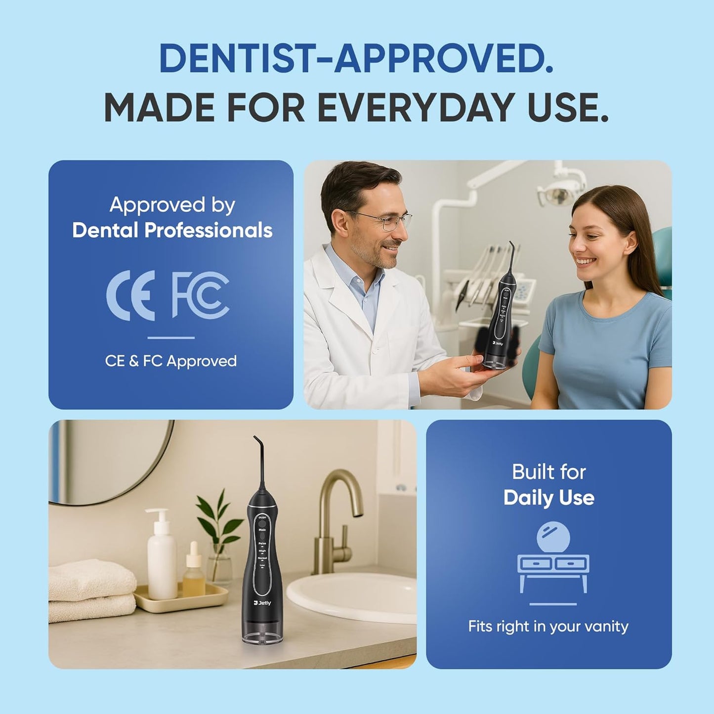 Water Dental Flosser Teeth Pick Cleaner: Travel Cordless Oral Irrigator 300ML Capacity Portable Rechargeable IPX7 Waterproof Electric Flossing Machine for Teeth Cleaning (Black)