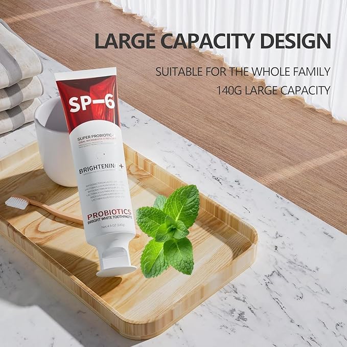 Sp-6 Probiotic Whitening Toothpaste, Sp-6 Ultra Whitening Toothpaste, with a Fluoride Free, Fresh Breath and Mint Flavored Enhancement Formula, Beneficial for Oral Health! 2pc (2)