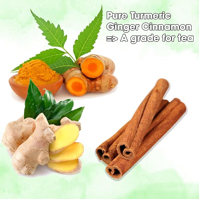 Turmeric Ginger Cinnamon Tea Bags Pyramid with String - Warm Body for Cold Relief, Protect Teeth Oral, inflammatory & Digestive Support - Natural Ingredients, No Additives, No Sugar