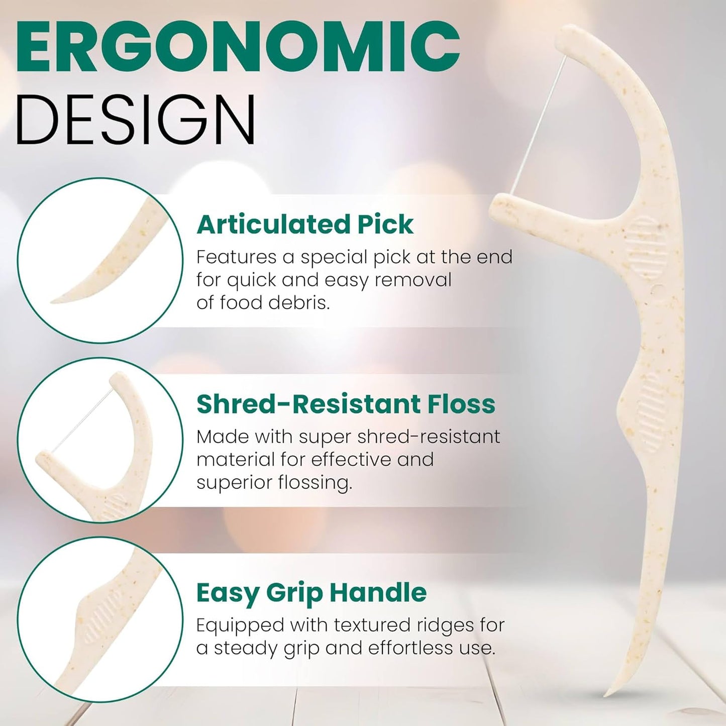 Biodegradable Dental Floss Picks for Teeth, 200 Count, Corn Straw Floss Picks, PFAS Free. Unflavored Flossers, Plant Based, Shred Resistant Floss for Adults & Kids