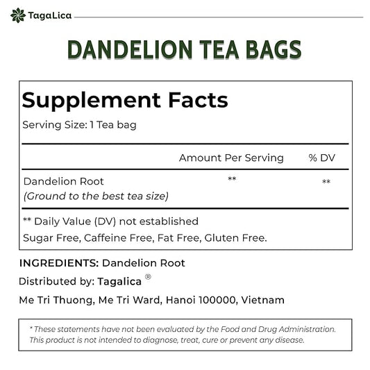 Tagalica, Premium 135 Dandelion Root Tea Bags, 100% Natural & Pure from Dandelion Root, Eco-Conscious Tea Bags, Herbal Tea. No Sugar, No Caffeine, No Gluten, Vegan