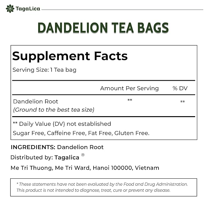 TagalicaTa Premium 55 Dandelion Root Tea Bags, 100% Natural & Pure from Dandelion Root, Eco-Conscious Tea Bags, Herbal Tea. No Sugar, No Caffeine, No Gluten, Vegan.