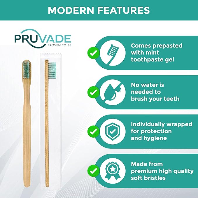 12 Pack Disposable Bamboo Toothbrushes with Toothpaste Built in - Prepasted Toothbrushes Individually Wrapped - Single Use Waterless Tooth Brush with Soft Bristles for Hotel, Camping, Travel