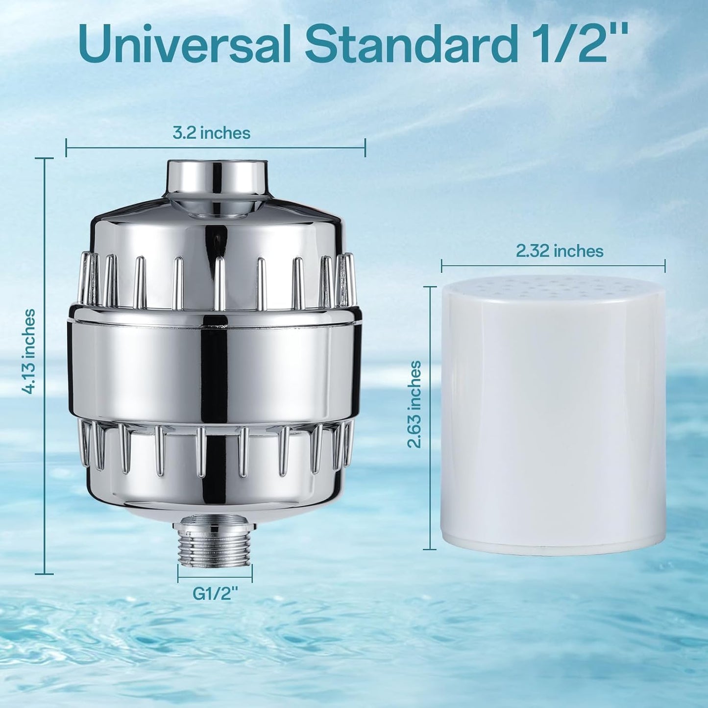 20 Stage Shower Filter for Hard Water, Remove Chlorine Heavy Metals and other Impurities, Improve Skin Hair, Fit Most Handheld Showerhead Fixed Rainfall (Chrome Polished)