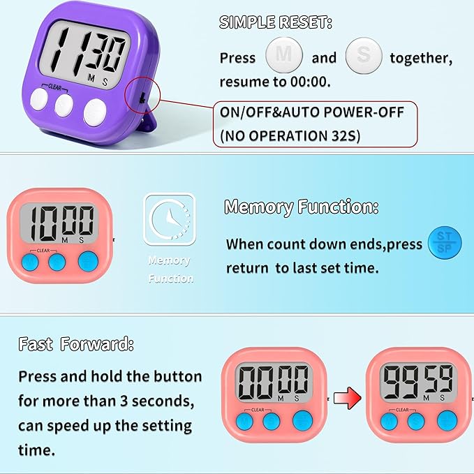 Classroom Timers for Teachers Kids Large Magnetic Digital Timer Teacher Supplies 6 Pack-Pink Purple