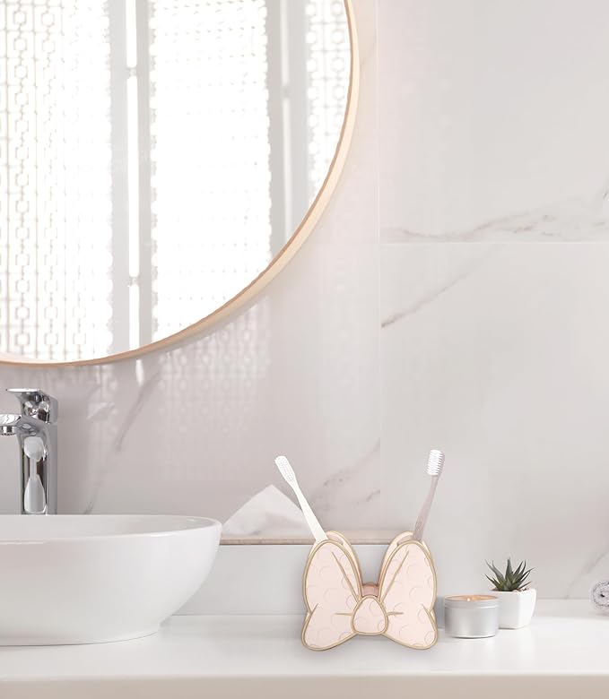 Jay Franco Disney Minnie Mouse Bathroom Accessories - 2 Piece Pink Resin Bathroom Décor and Storage Set Includes Toothbrush Holder and Soap Dish Set