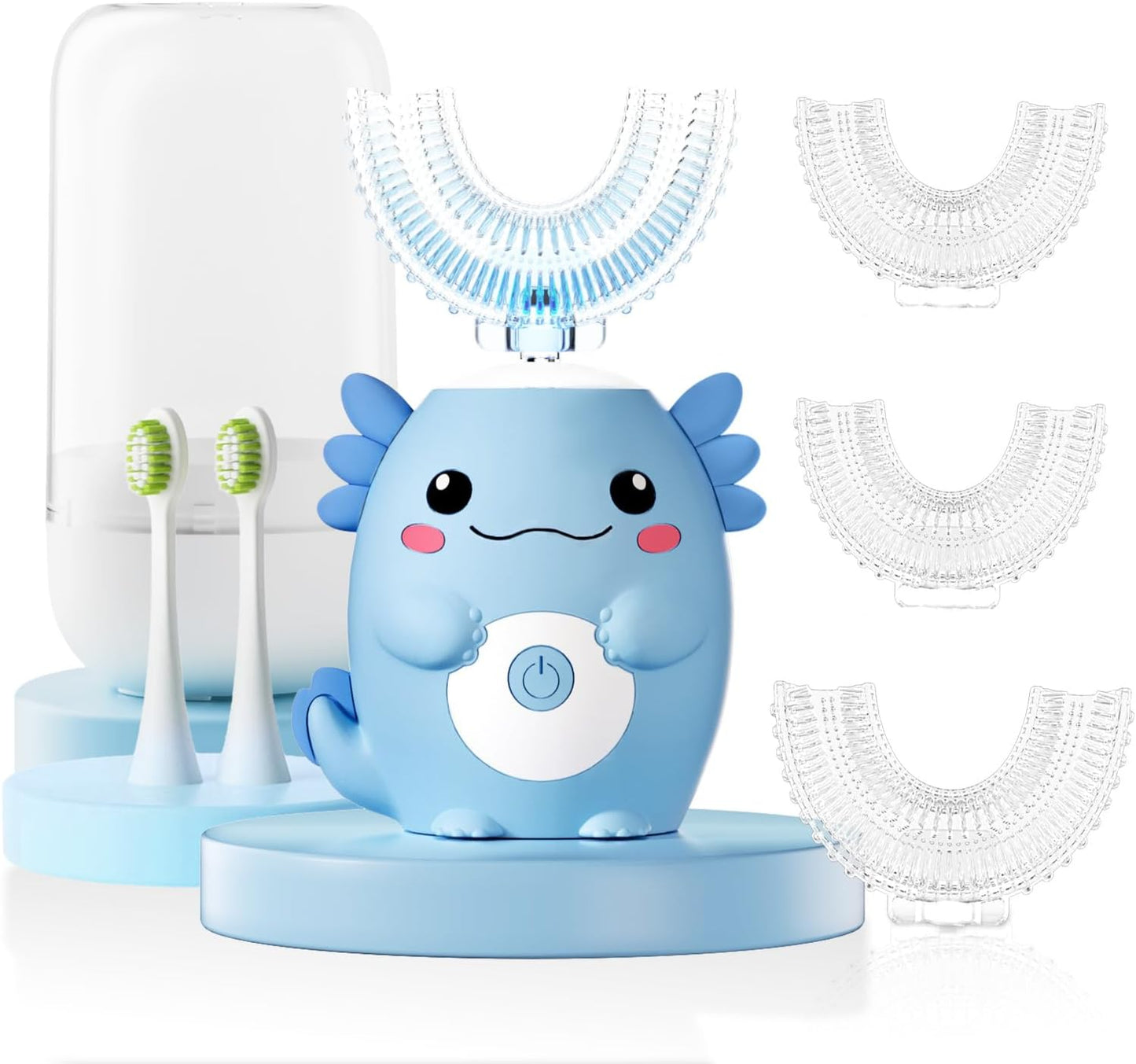 Kids Electric U Shaped Toothbrush - Axolotl Kids Rechargeable Sonic Toothbrush with 6 Brush Heads Full Mouth 6 Cleaning Modes - Age2-15 Blue
