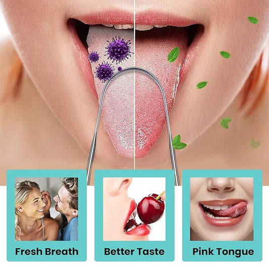 [2 pack] KN FLAX Tongue Scraper [Medical Grade] Reduce Bad Breath Maintains Oral Care 100% BPA Free Metal Tongue Scraper, Tongue Cleaner for Adults and Kids, Easy to Use with Non-Synthetic Handle