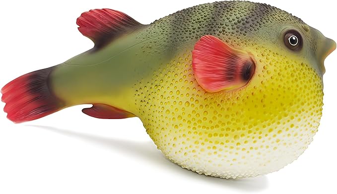 Gemini&Genius Sea Animal Pufferfish Action Figure Soft Rubber Swim Bath Toy, Realistic Ocean Fish Blowfish Toy, Educational and Role Play Toys for Kids and Collectors (Puffer Fish)