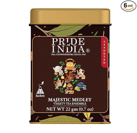 Pride Of India - Natural Majestic Medley (Variety Tea Enssemble) - 26 Tea Bags - 13 Assorted Flavors - PACK of 6 - Amazing Gift & Great Value
