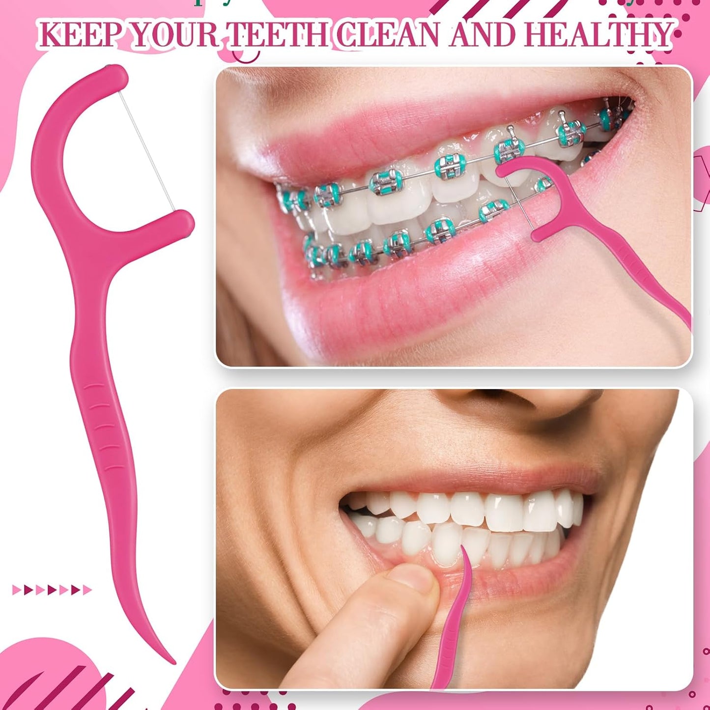 Baderke 600 Count Floss Picks Bulk Dental Flossers Picks for Adults Non Breakable Tooth Picks Flossers Teeth Cleaning Dental for Family Pack Travel(Hot Pink)