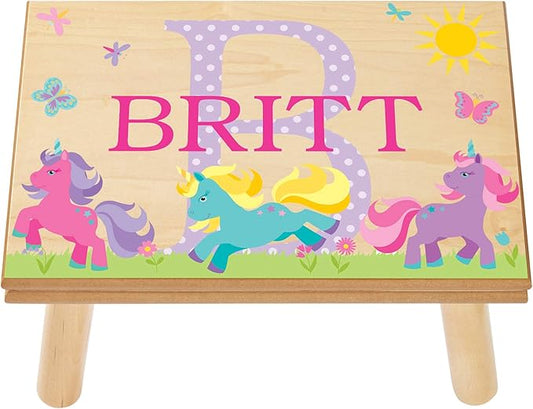 Let’s Make Memories Personalized My Own Name Step Stool - Children’s Step Stool - Sturdy Wood – Non-Toxic Paint, Sealer - Unicorn Design - Natural - 14’Wx9.25”Lx8.75”H - Ages 3+