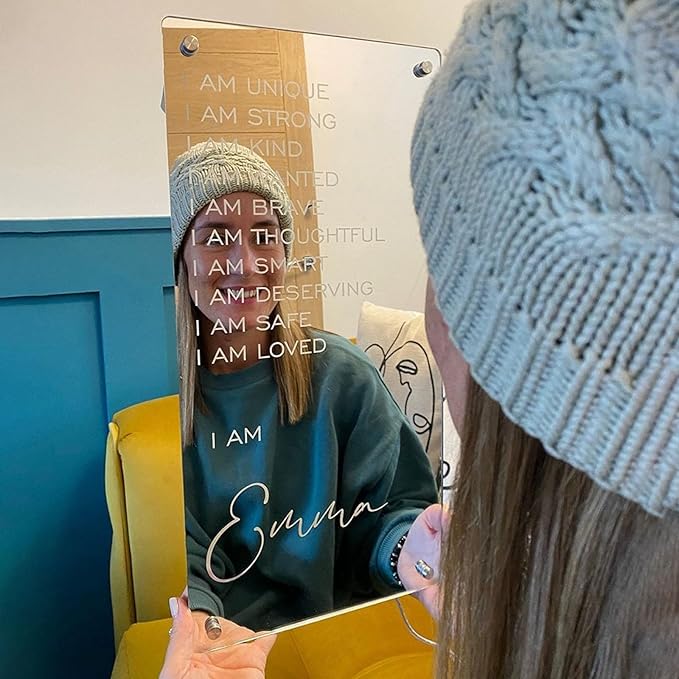 Personalized I AM Affirmations Mirror LED Night Light Custom Light up Name Mirror Neon Sign Wall Decor Classroom Bedroom Birthday