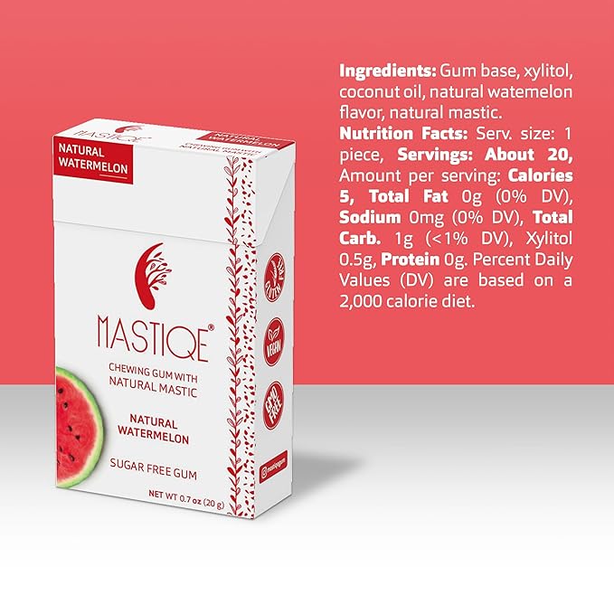 Mastiqe Sugar Free Hard Chewing Gum with Natural Mastic (Watermelon, 20 Count)