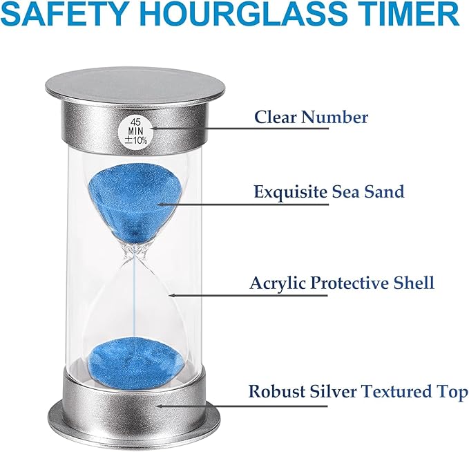 SuLiao Hourglass Sand Timer 45 Minute, Plastic Blue Sand Clock 45 Min, Large Hour Glass Sandglass Timer for Classroom, Kitchen, Games, Home, Office Decor