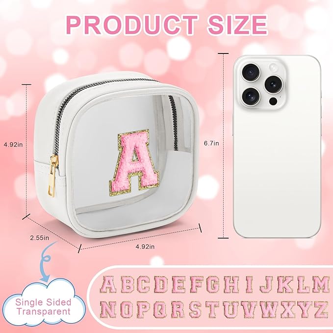 YOOLIFE Initial Make Up Bag Travel Toiletry Bag, Clear Makeup Bag Preppy Cosmetic Bags Organizer Travel Essentials Gifts for Women Teen Girlfriend Teacher Mom Birthday Mothers Day Gifts White H