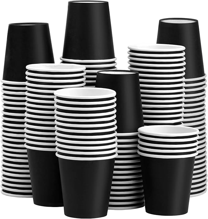 150 Pack 3oz Black Paper Cups, Mouthwash Cups, Disposable Bathroom Cups, Paper Cups 3oz Ideal for Bathroom, Supermarket, Birthday Party, Picnic and BBQ