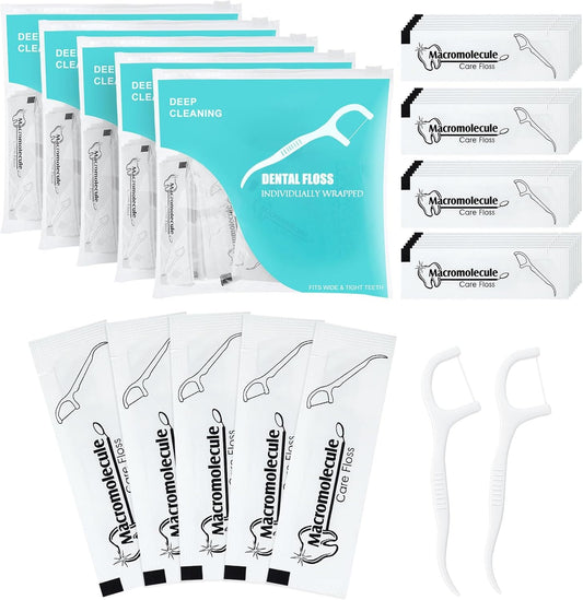 Individually Wrapped Dental Floss Picks Bulk Disposable Flossing Sticks Teeth Cleaning and Oral Care Travel Size Dental Tooth Floss Pack for Hotels, Weddings, Guests & Business Single Use (500 Pack)