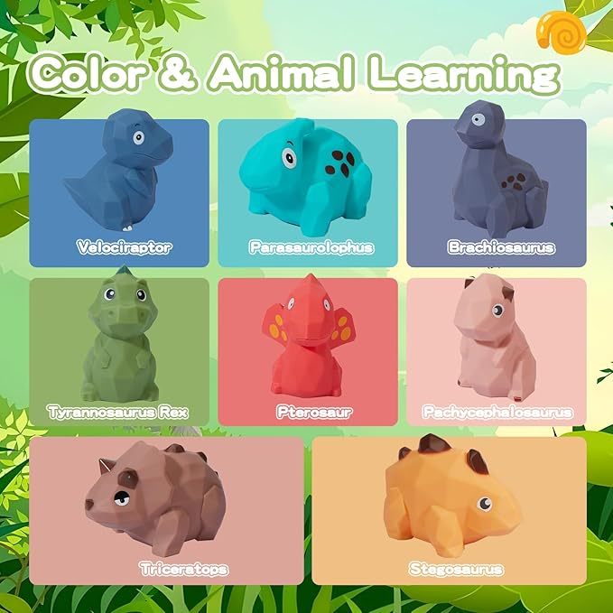 Bath Toys, Dinosaur 9 Pack | Safe and Mold-Free Bath Toys for Babies 6-12M & Kids Ages 1-3 | Sealed, No Hole Bath Toy | Soft, Squeezable & Float on Water | Easy-Grip Baby & Toddler Bath Toy Set