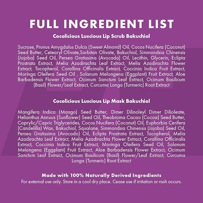 100% Natural Lip Scrub, Vegan Conditioning Coconut Lip Exfoliator - Gentle Exfoliant, Sugar Lip Polish and Lip Exfoliator Scrubber for Chapped and Dry Lips (Bakuchiol 3pc Set) Stocking Stuffers