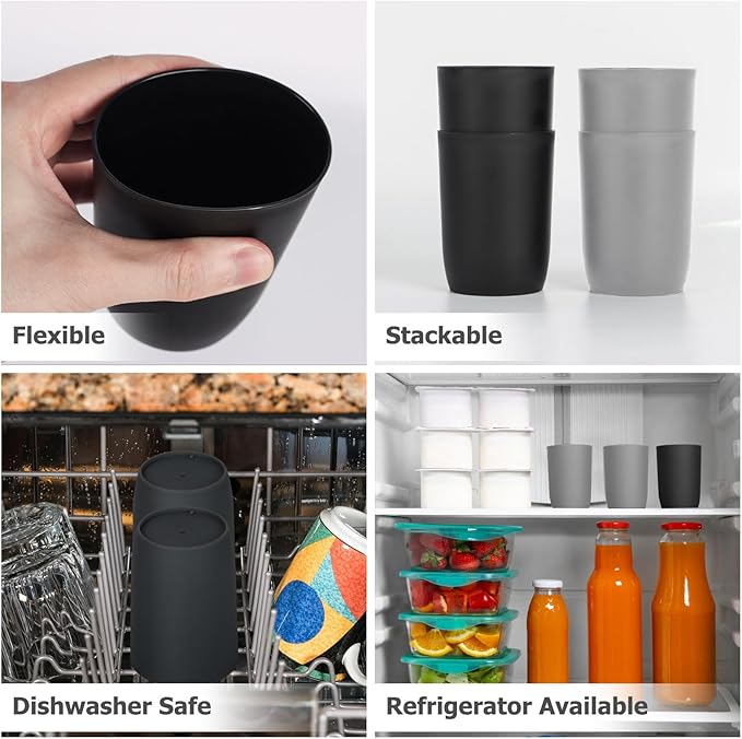 Topsky 4pcs Bathroom Tumbler Toothbrush Cup Plastic Tumblers Water Tumbler Reusable Drinkware, Mouthwash Cup, Black