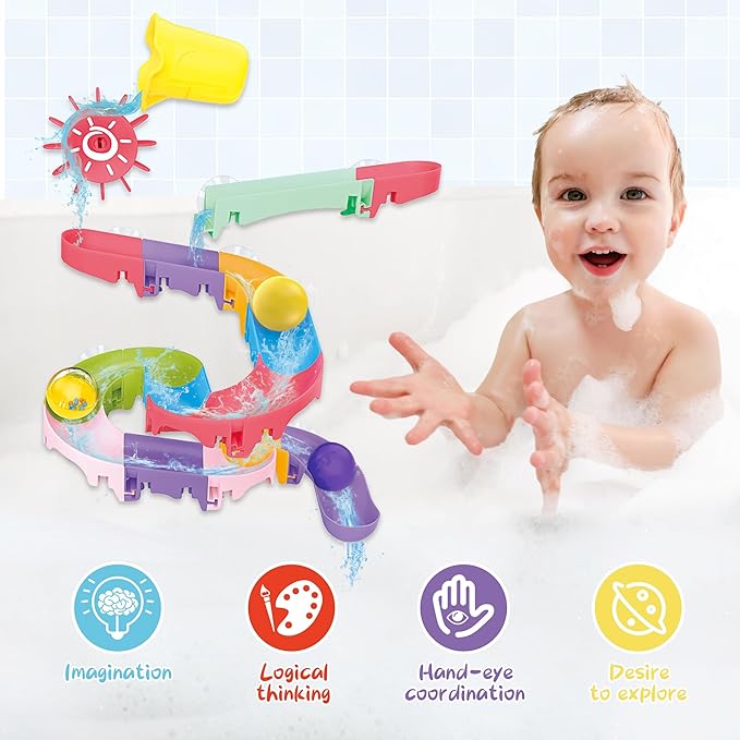 Toddler Bath Toys, Baby Bathtub Toys with Elephant Shower Sprays and Slide Track, Fishing Floating Animals Toys, Creative Shower Toys Christmas Birthday Gifts for Boys and Girls