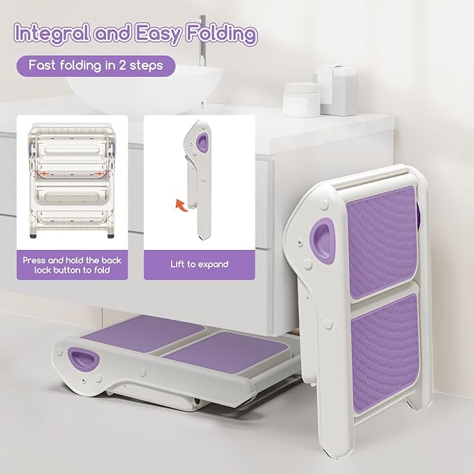 Foldable Toddler Step Stool for Bathroom Sink - 2-Step Kids Stool for Potty Training, Kitchen Counter & Bedroom, Sturdy Non-Slip Child Safety Stool Helper