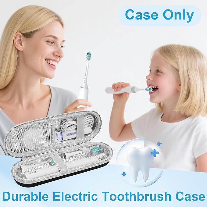 Electric Toothbrush Travel Case for Philips Sonicare 4100 6100 5100 6500 Series Electric Toothbrush, Hard EVA Toothbrush Protective Holder, Water-Resistant（Includes 2 Brush Head Covers）