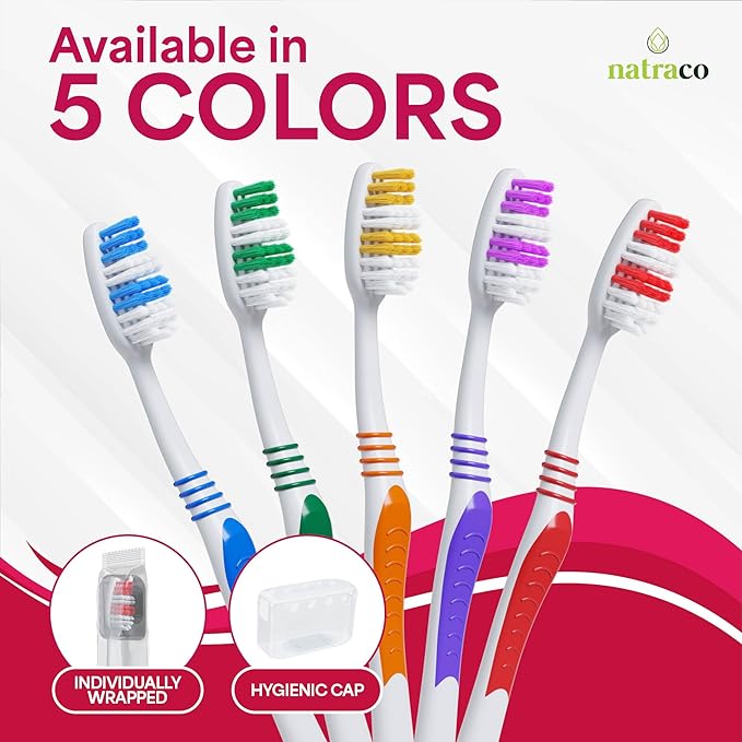 Bulk Toothbrush Pack with Covers | Premium Quality Individually Wrapped Colorful Tooth Brushes | Medium Soft Bristles for Travel, Donations, Hotels (100)