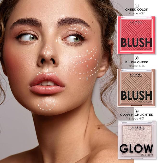 Lamel Blush Cheek Apricot Color Mini - Blendable Natural Blush Powder - Enhances & Defines Shapes & Features - Shading & Contouring Powder Blush - 4 Universal Shades - № 407 (Apricot) - 3.8g/0.13 oz