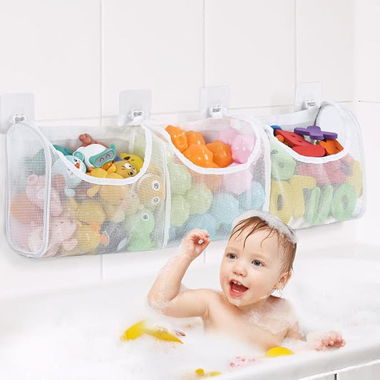 Goowin Bath Toy Storage, Bath Toy Holder, 3 Compartment Large Openings Bath Toy Organizer, Large Capacity Bath Tub Toy Holder, Kids Bathtub Toy Storage For Accessing & Sorting Toys (White, Regular)