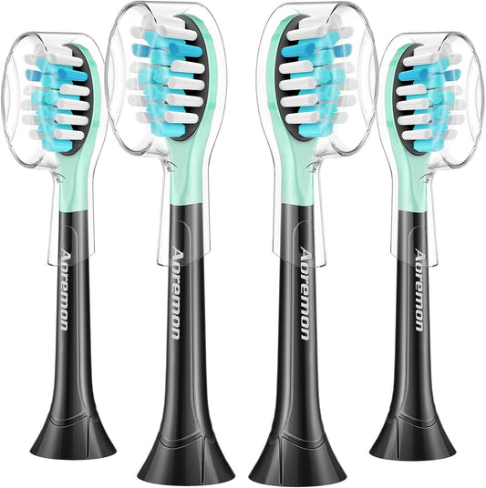 Aoremon Toothbrush Replacement Heads for Sonciare C3 - Brush Heads for Philips Sonicare 2 Series 3 Series ProtectiveClean 4100 5100 6100 DiamondClean FlexCare HealthyWhite G3 W3 C2 G2 C1,4 Count,Black