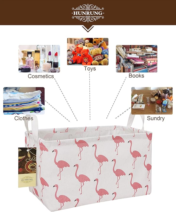HUNRUNG Rectangle Storage Basket Cute Canvas Organizer Bin for Pet/Children Toys, Books, Clothes Perfect for Rooms/Playroom(Rectangle Flamingo)