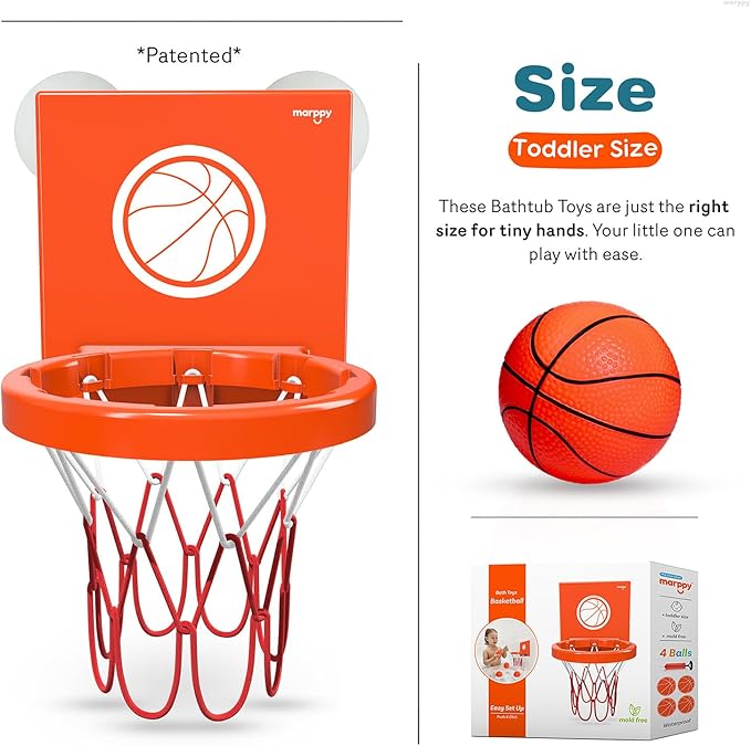 Bath Toys - Bathtub Basketball Hoop for Kids, Toddlers - Suction Cup Basketball Hoop and 4 Soft and No Hole Balls - Baby & Toddler Mini Basketball Hoop - Boys & Girls