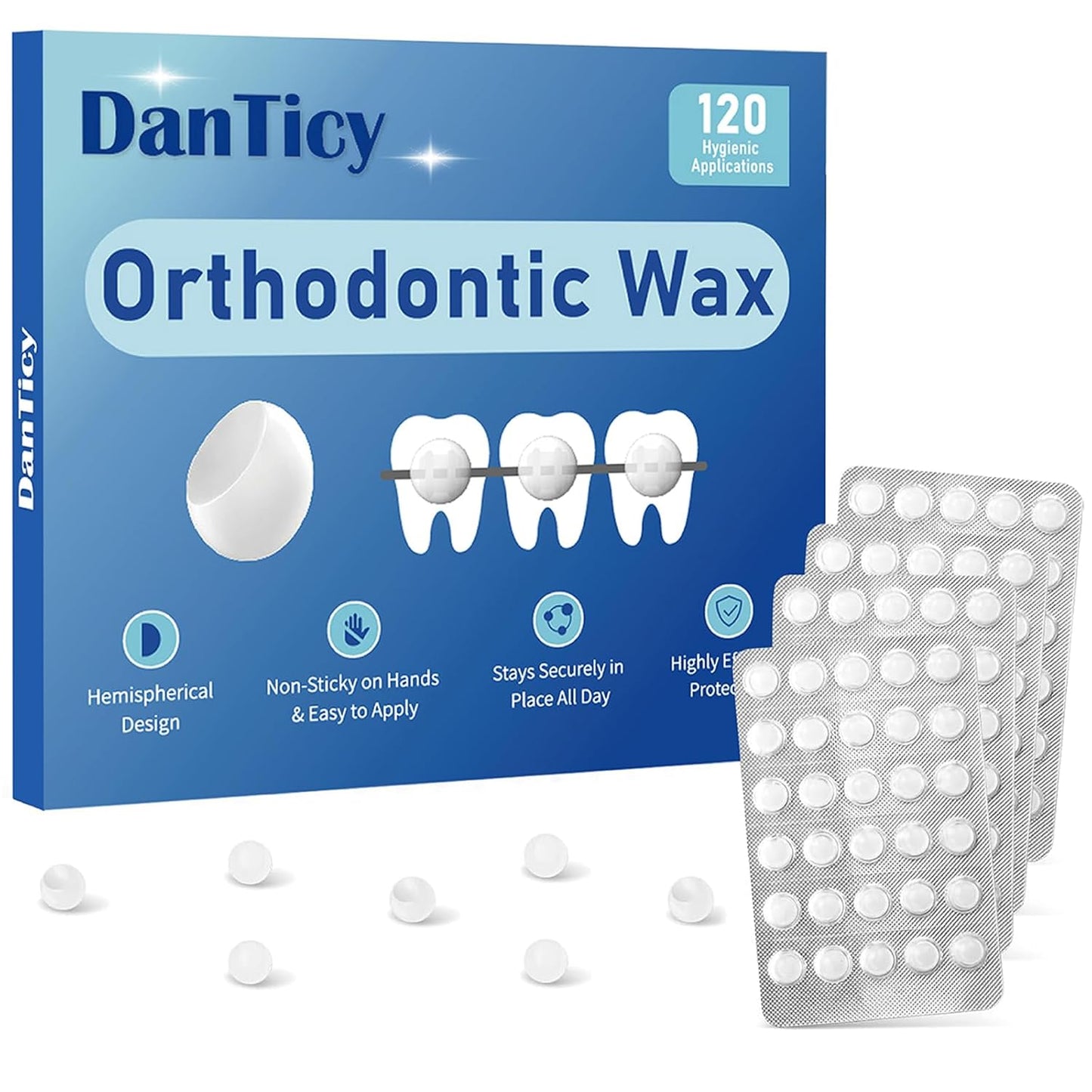 Orthodontic Wax for Braces, Dental Wax, Pre-Cut Bowl Shape Dental Strips, No Kneading Required, Individually Wrapped, 120 Count