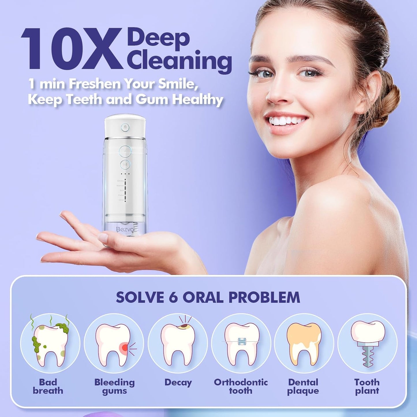 Water Flosser Mini Cordless Portable: 5 Modes Water Dental Floss with Telescopic Water Tank, 6 Tips, IPX7 Waterproof Oral Irrigator for Teeth Cleaning Gums,Orthodontic,Braces Dental Care (White)