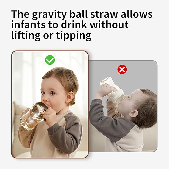 Thyseed Infant Spill Proof Weighted Straw Sippy Cups with Handles and Lids Breastfed Baby First Soft Spout Top Training Water Cup Toddler Boy Girl No Leak Transitioning Bedtime Milk Bottles 6 Months+