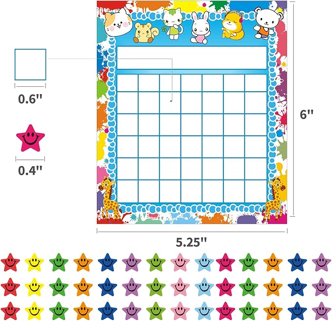 REGELETO 80 Pack Classroom Incentive Chart for 2 Designs with 2400 Pieces Colorful Star Stickers for Kids Students Classroom Teaching or Family Using