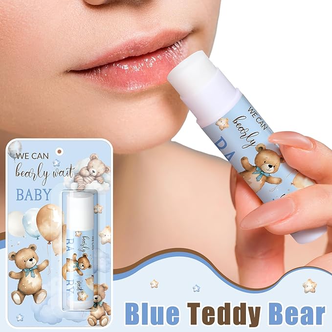 30 Pack Blue Bear Baby Shower Games Prizes Gifts Bulk Bear Lip Balms Favors for Winners Boys Girls Gender Reveal Favors Decorations Halloween Thanksgiving Baby Shower Souvenirs Gift Bags Stuffer