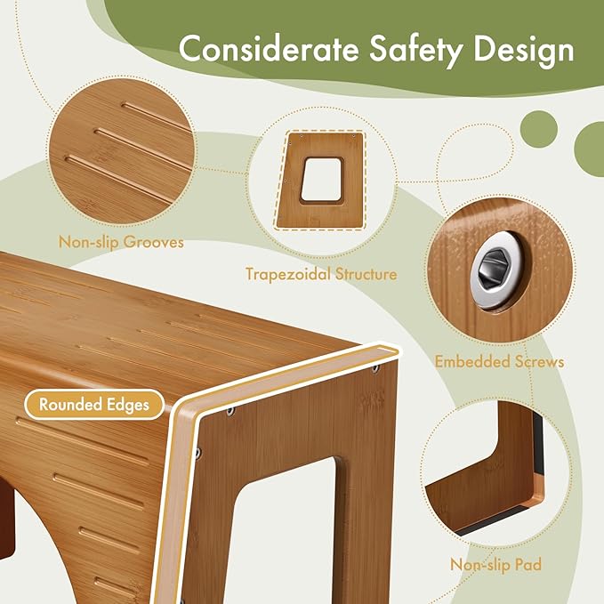 AmazerBath Toddler Toilet Step Stool, 3-in-1 Bamboo Toilet Squat Stool for Adults, 0.59" Thickness One Step Non-Slip Baby & Kids Potty Poop Stool for Bathroom Sink, Counter, Bedroom, Closet, 9"