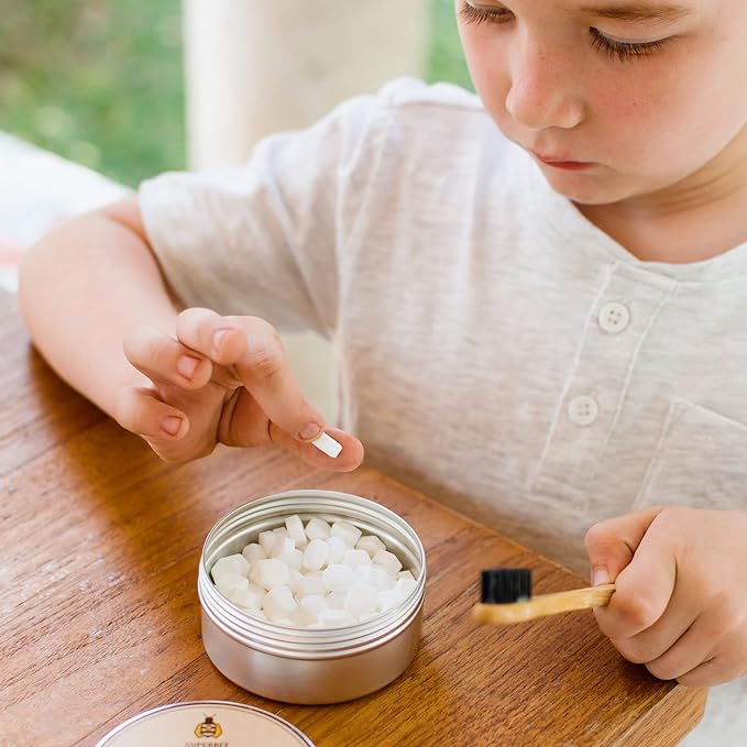 SuperBee Dentos Toothpaste Tablets & Dentos Floss, 150 Tabs, Fluoride Free & Eco Friendly, Travel Mouthwash Tablets, Sensitive Bites Kids Adults, Chewable Tablet, Spearmint