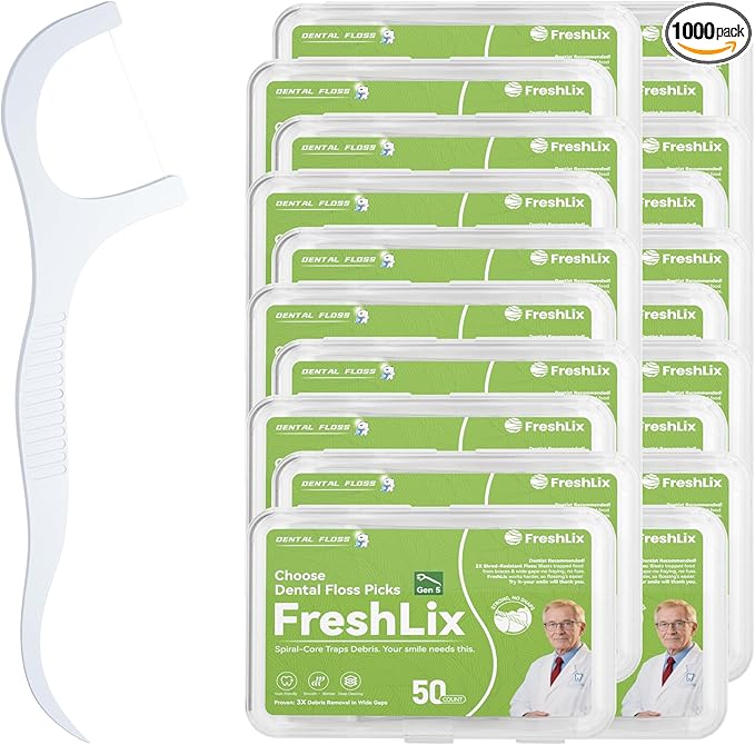 Dental Floss Picks 1000 Count Tooth Picks Flossers Gen 5 Toothpicks Sticks to Remove Plaque & Protect Gingivae for Adults & Kids Teeth Cleaning