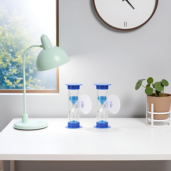 2Pcs Blue Toothbrush Timer for 2mins Sand Clock Timer 2 Minute Sand Timer, Plastic Suction Cup Hourglass Sandglass Desktop Ornament Party Favors