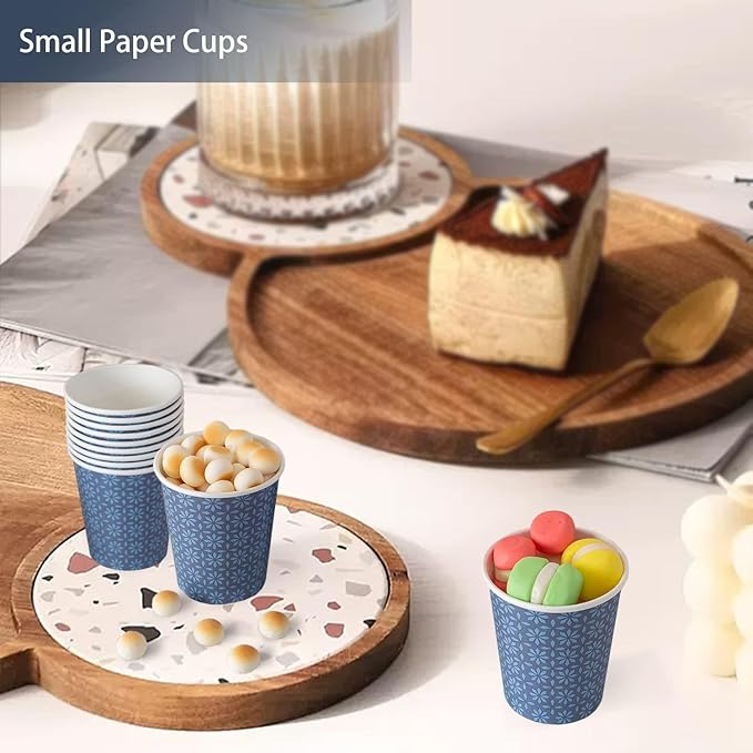 600 Pack 3oz Paper Cups, Disposable Bathroom Navy Floral Small Mouthwash Cups 3 OZ for Barth, Parties, Picnics, Barbecues, Travel and Events.