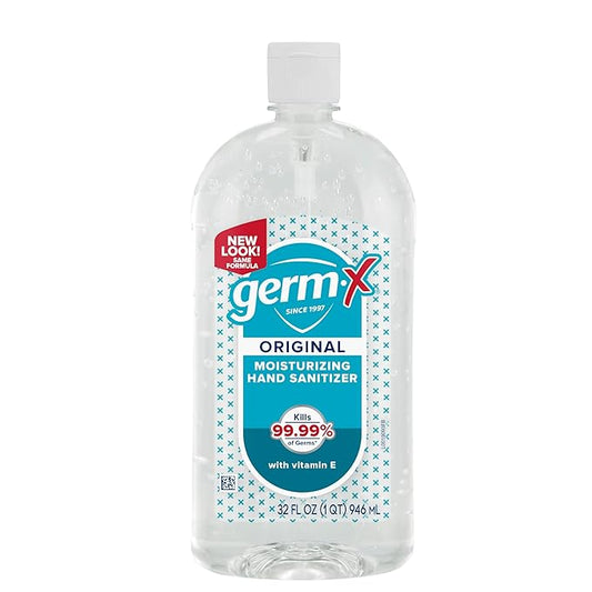 Germ-X Original Hand Sanitizer, 32 Fl Oz (Pack of 4), Less Drying Moisturizing Gel with Vitamin E, No Rinse Formula, Large Family-Size Flip Top Bottle